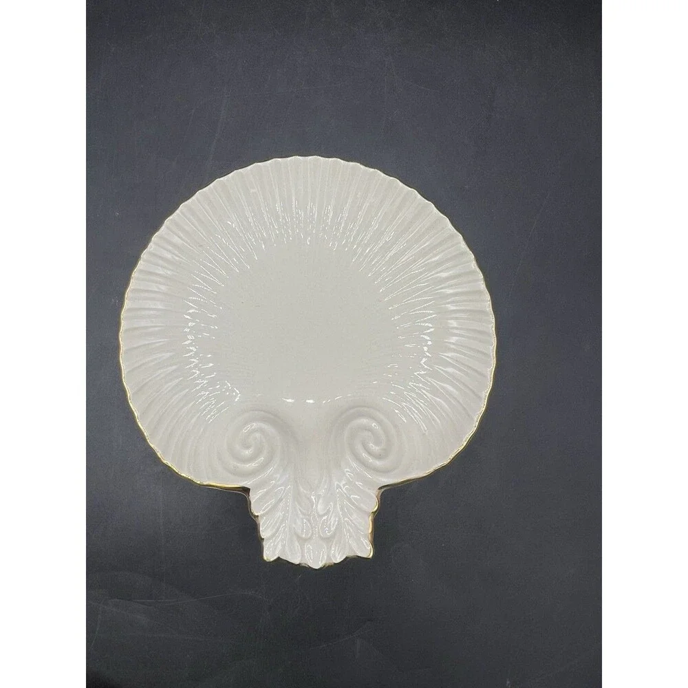 Lenox Aegean Shell Dish Ivory Porcelain Gold Trim Candy Ring Catchall Japan